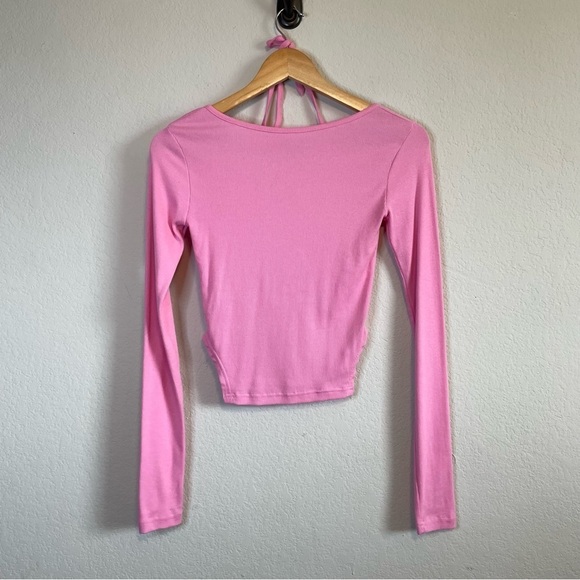 O.D.O. Pink Long Sleeve Super Soft Tie Keyhole Back Y2K Shirt Top - Picture 2 of 9